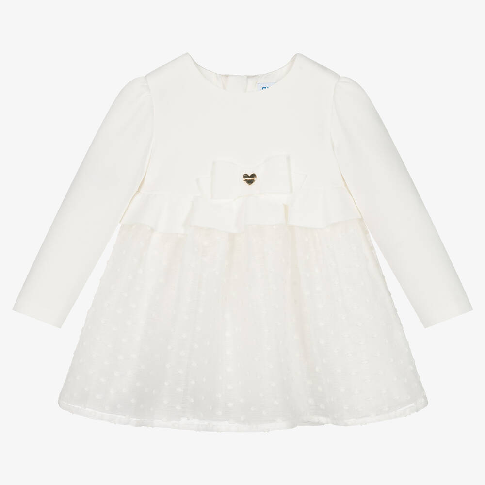 Mayoral - Girls Ivory Chiffon Plumeti Dress | Childrensalon