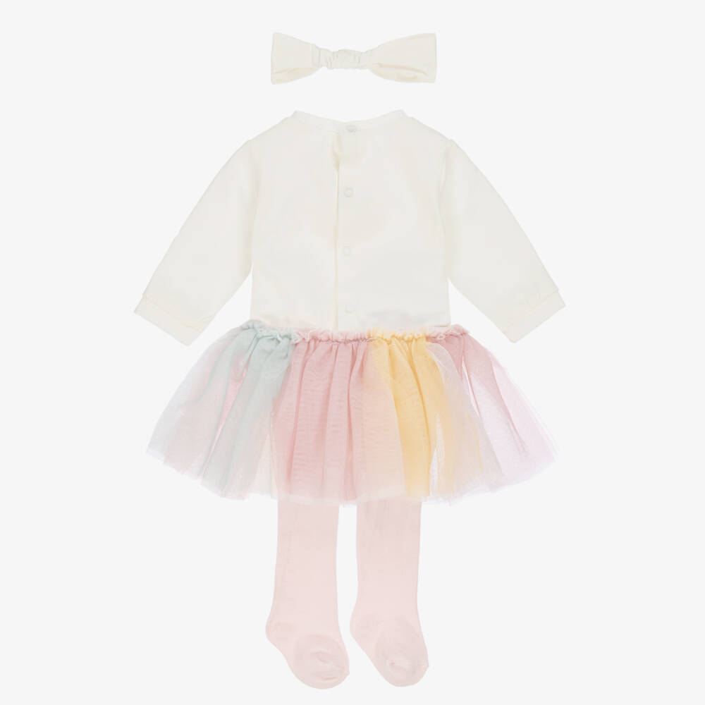 Mayoral Newborn-Girls Ivory Cotton Babysuit & Rainbow Tulle Skirt Set | Childrensalon Outlet
