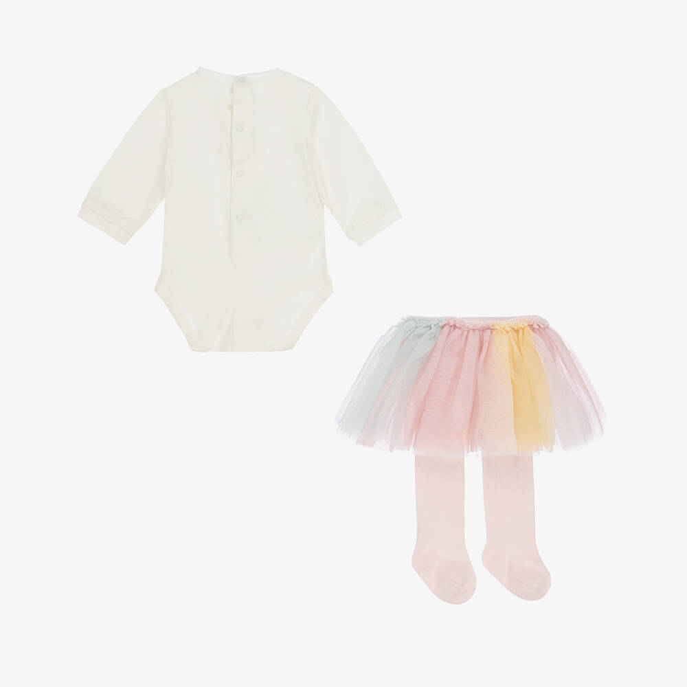 Mayoral Newborn-Girls Ivory Cotton Babysuit & Rainbow Tulle Skirt Set | Childrensalon Outlet