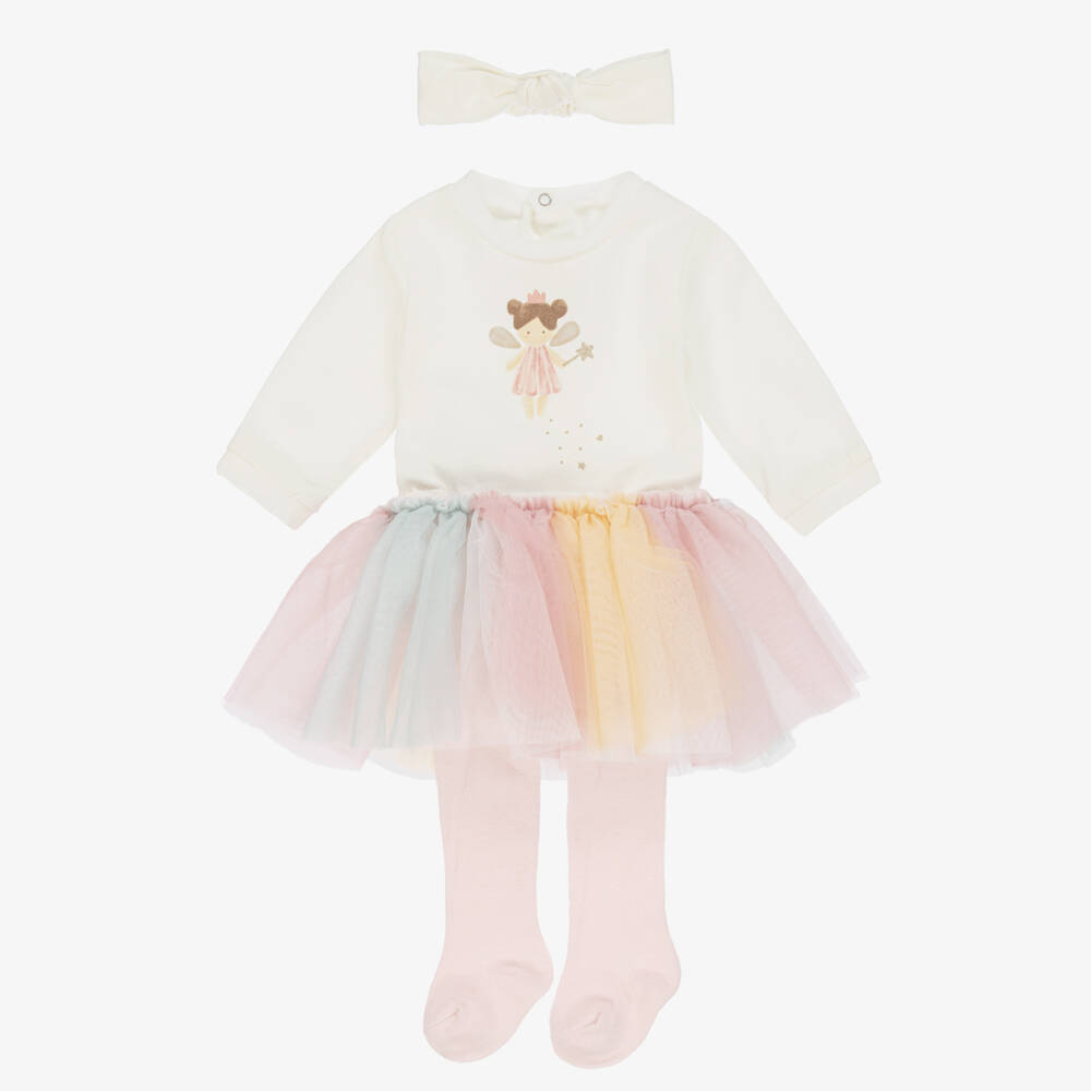 Mayoral Newborn-Girls Ivory Cotton Babysuit & Rainbow Tulle Skirt Set | Childrensalon Outlet