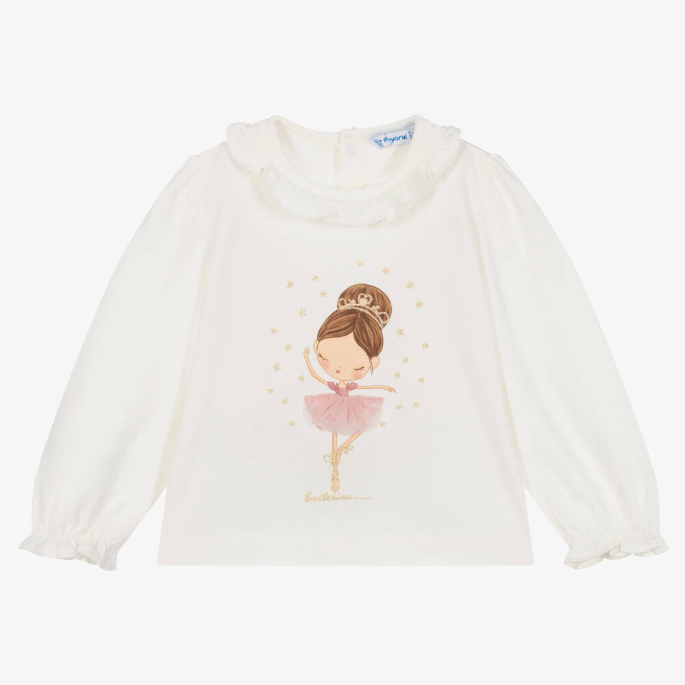 Mayoral - Girls Ivory Cotton Ballerina T-Shirt | Childrensalon