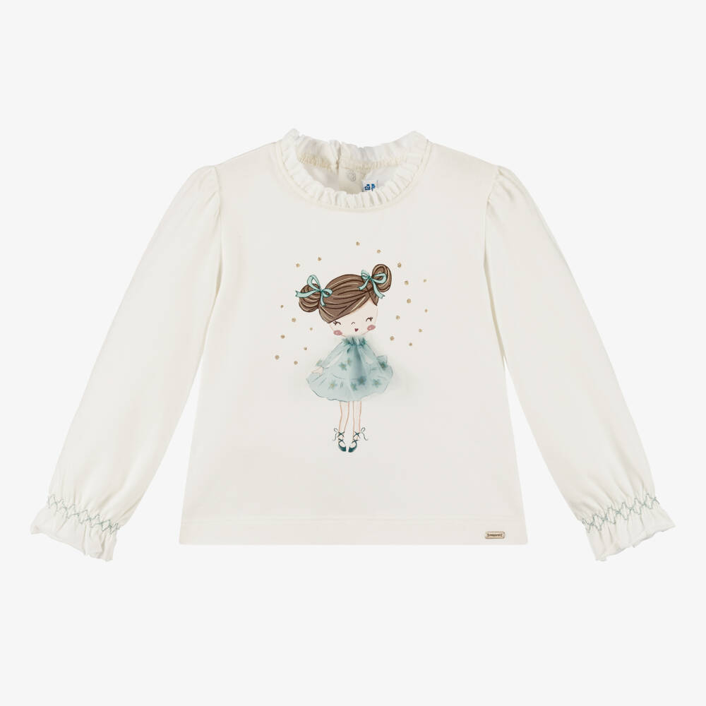 Mayoral-Girls Ivory Cotton Ballet Tee | Childrensalon Outlet