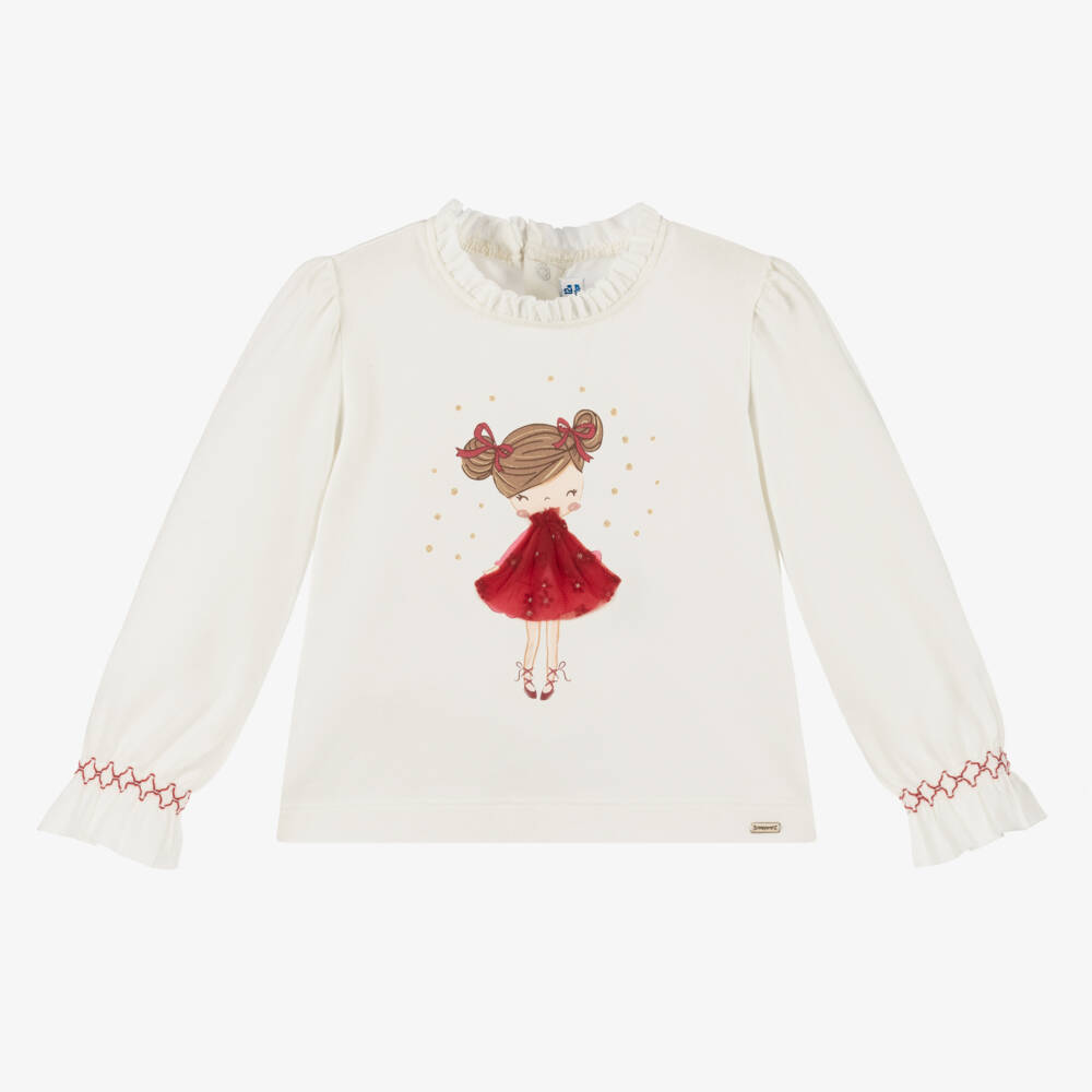 Mayoral-Girls Ivory Cotton Ballet Tee | Childrensalon Outlet