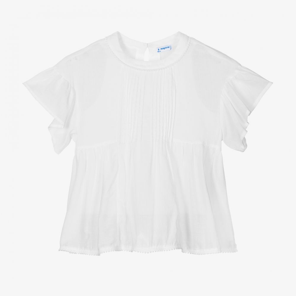 Mayoral - Girls Ivory Cotton Blouse | Childrensalon