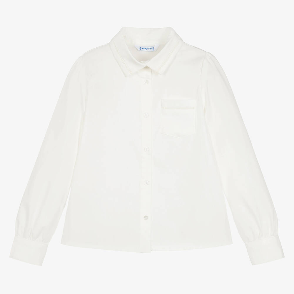Mayoral - Кремовая хлопковая блузка для девочек | Childrensalon