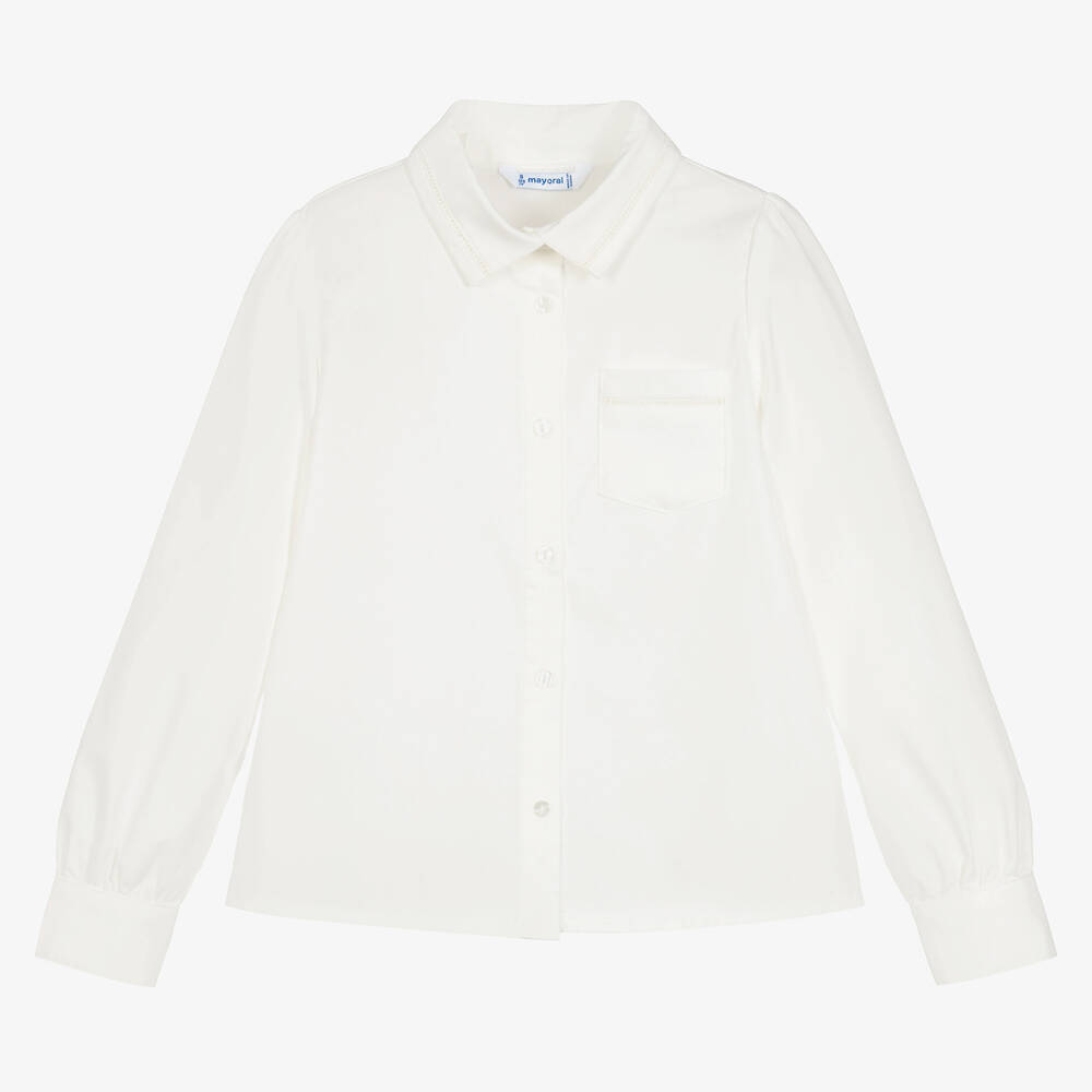 Mayoral - Girls Ivory Cotton Blouse | Childrensalon