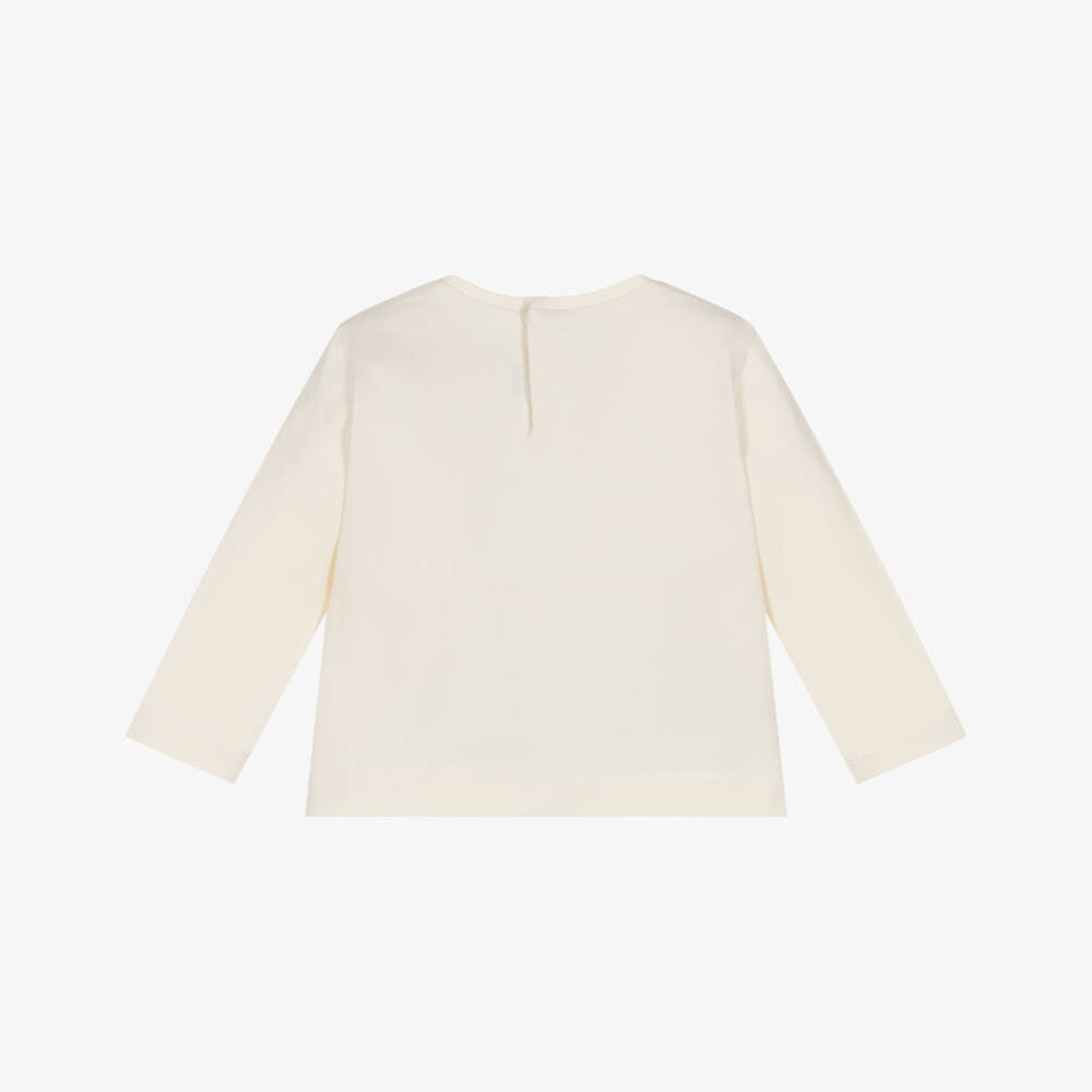 Mayoral-Girls Ivory Cotton Bow Print Top | Childrensalon Outlet