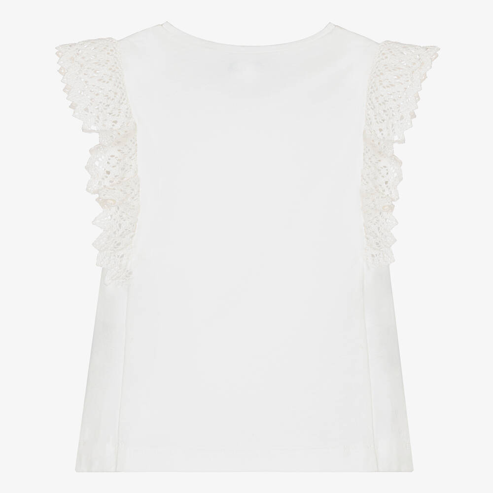 Mayoral-Girls Ivory Cotton Crochet T-Shirt | Childrensalon Outlet