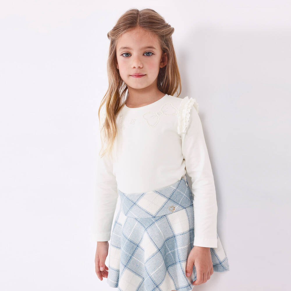 Mayoral-Кремовый хлопковый топ со стразами | Childrensalon Outlet