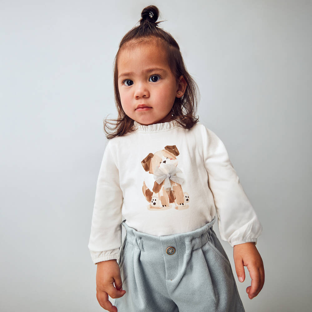 Mayoral-Girls Ivory Cotton Dog Print Top | Childrensalon Outlet