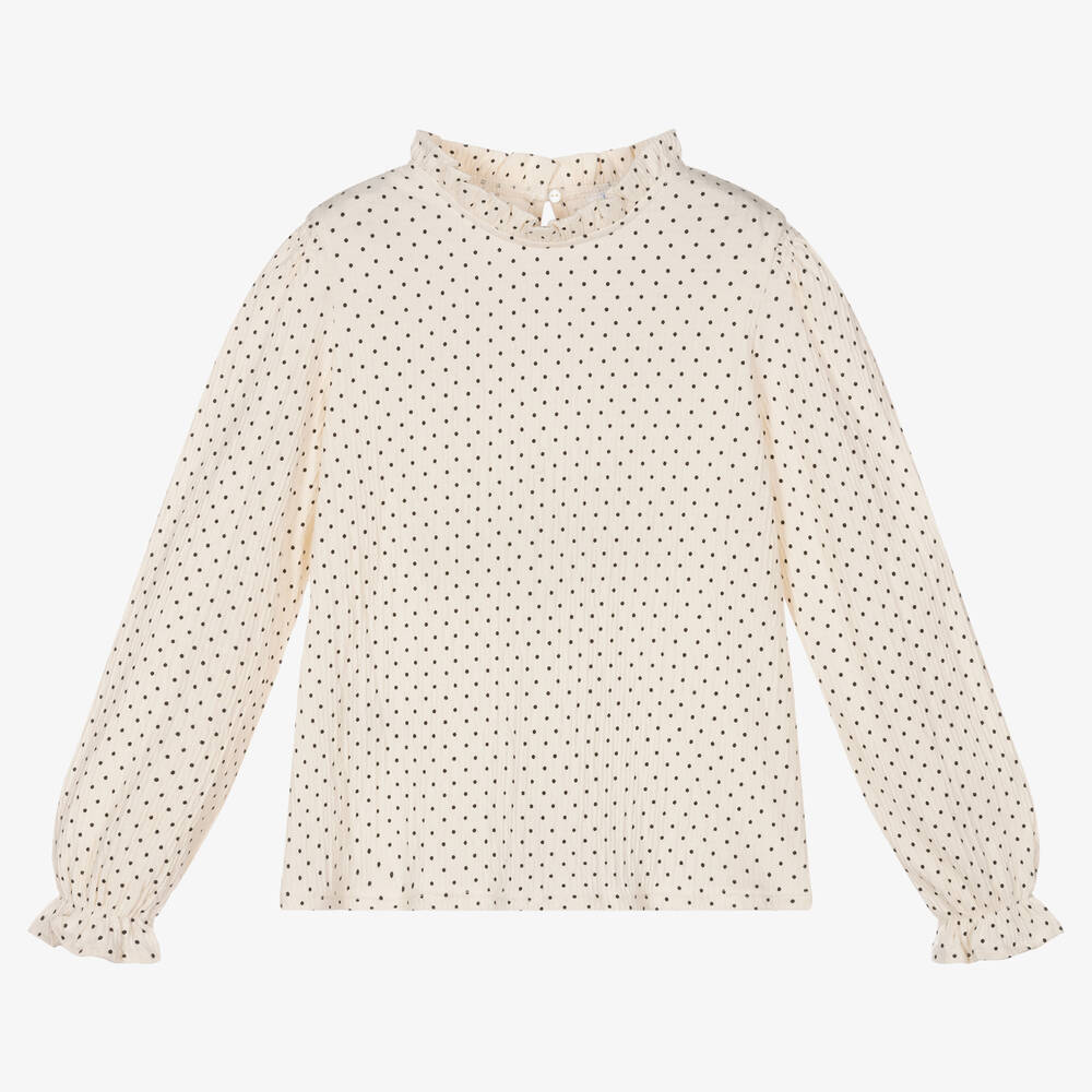 Mayoral-Girls Ivory Cotton Dotted Top | Childrensalon Outlet
