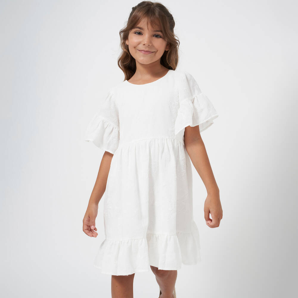 مايورال-فستان قطن مطرز لون عاجي | Childrensalon Outlet