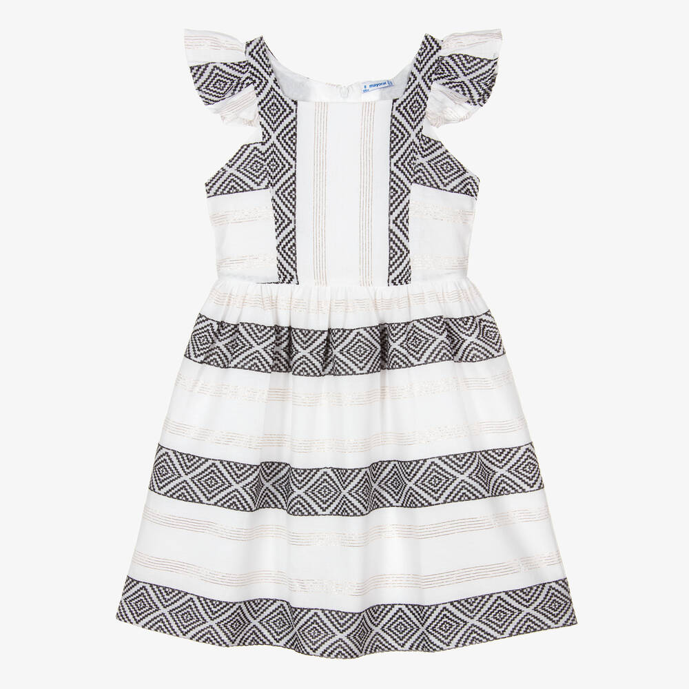 Mayoral - Girls Ivory Cotton Embroidered Dress | Childrensalon