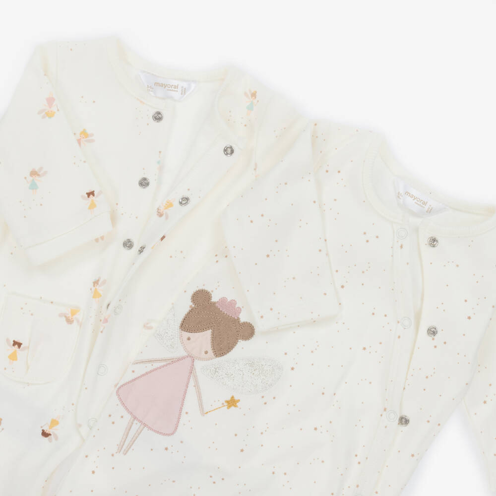 Mayoral Newborn-Girls Ivory Cotton Fairy Babysuits (2 Pack) | Childrensalon Outlet
