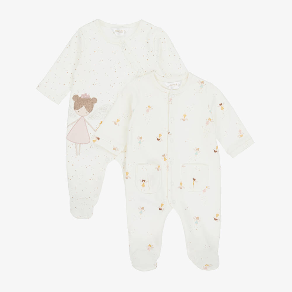 Mayoral Newborn-Girls Ivory Cotton Fairy Babysuits (2 Pack) | Childrensalon Outlet