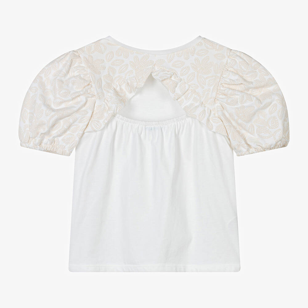 مايورال-تيشيرت قطن جيرسي لون عاجي بطبعة ورود للبنات | Childrensalon Outlet