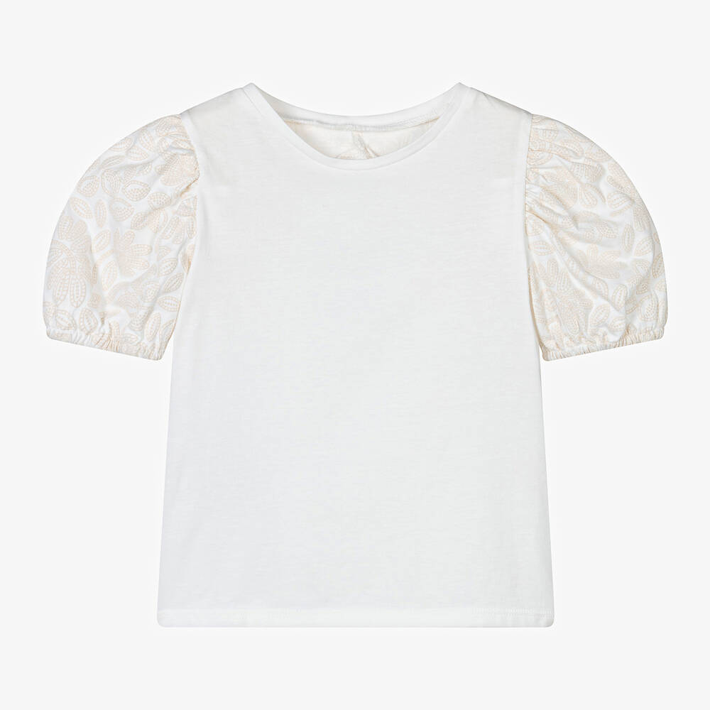 Mayoral-Girls Ivory Cotton Floral T-Shirt | Childrensalon Outlet