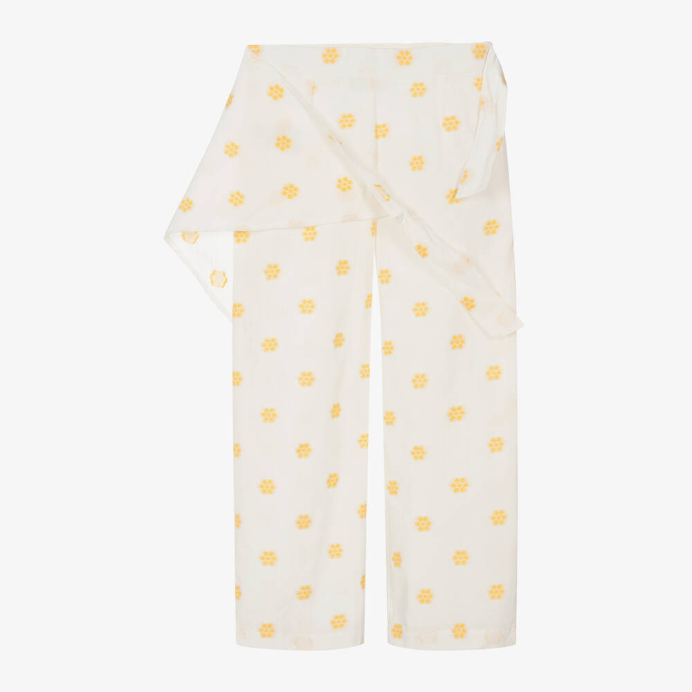 Mayoral-بنطلون قطن لون عاجي بطبعة ورود للبنات | Childrensalon Outlet