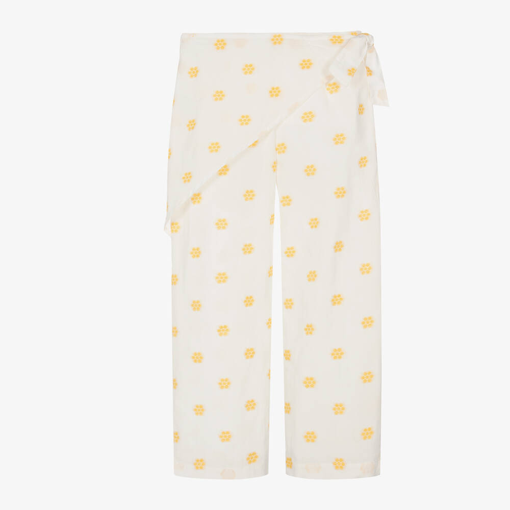 Mayoral-Girls Ivory Cotton Floral Trousers | Childrensalon Outlet