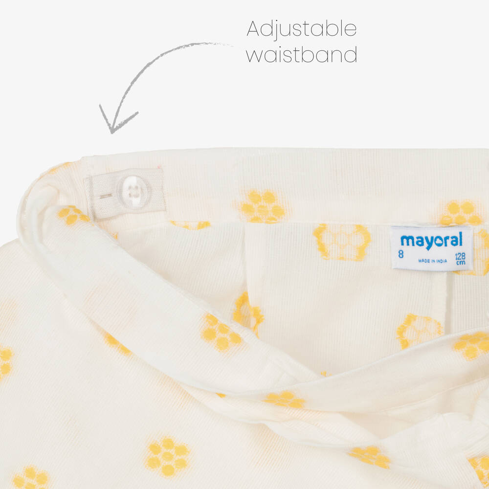 Mayoral-بنطلون قطن لون عاجي بطبعة ورود للبنات | Childrensalon Outlet