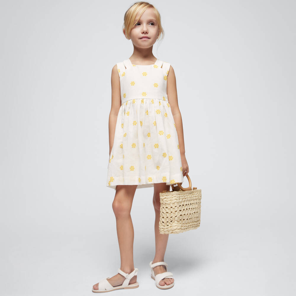 Mayoral-Girls Ivory Cotton Flower Sun Dress | Childrensalon Outlet