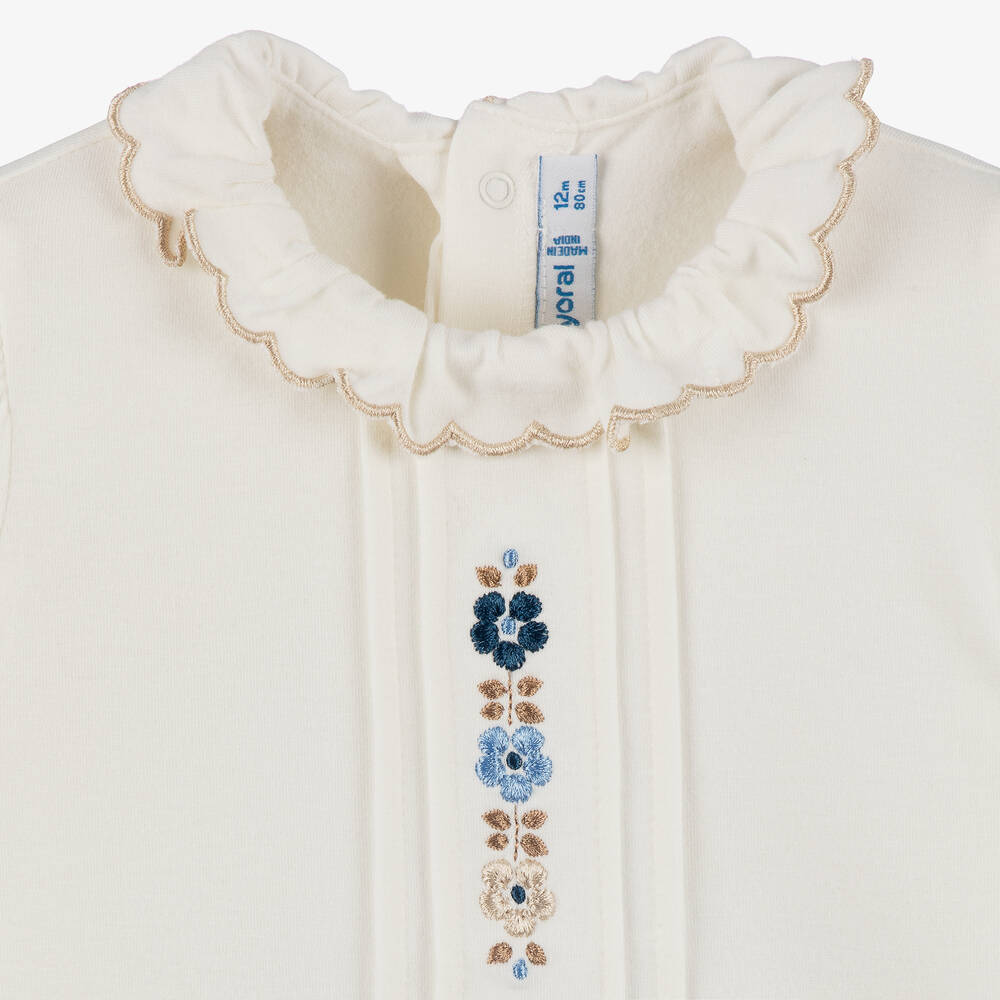 Mayoral-Girls Ivory Cotton Flower Top | Childrensalon Outlet