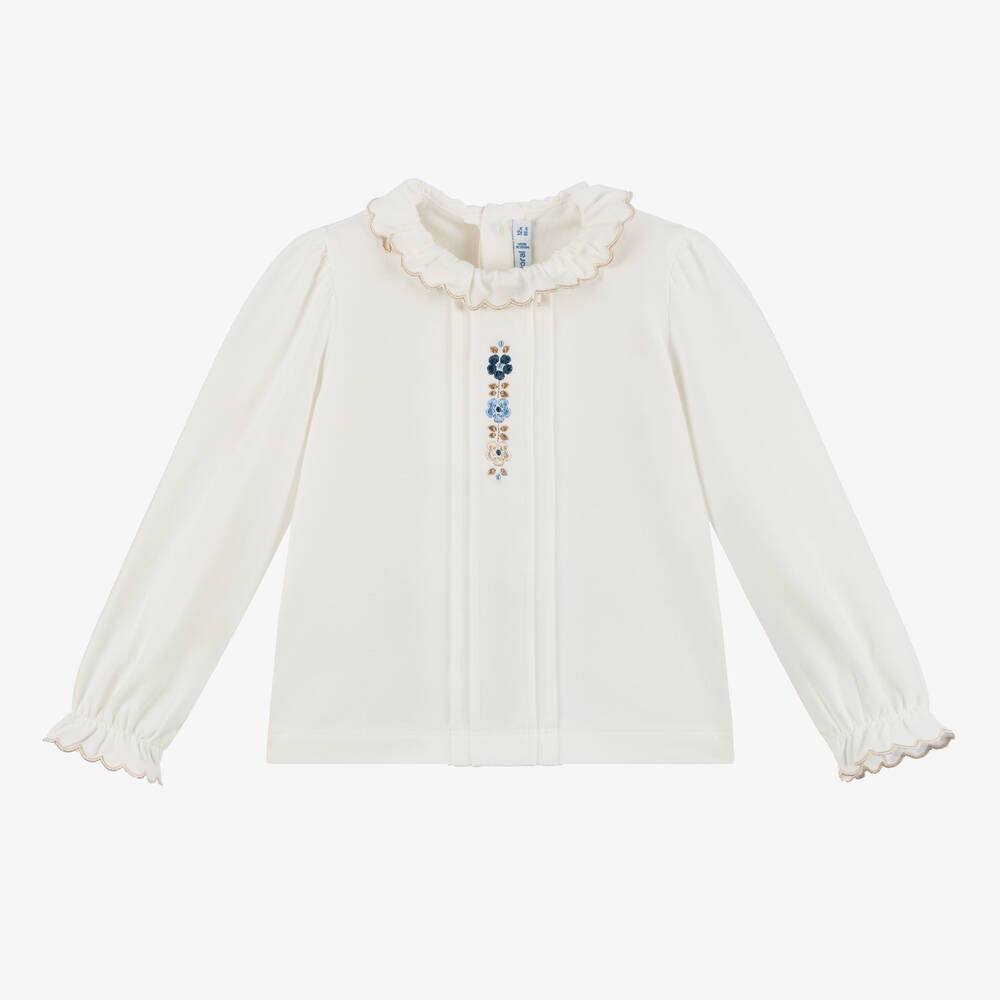 Mayoral-Girls Ivory Cotton Flower Top | Childrensalon Outlet