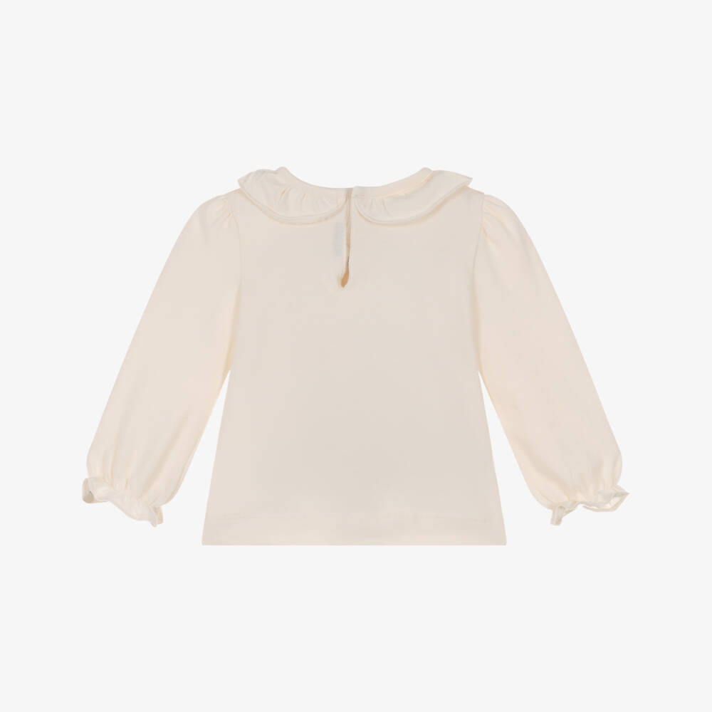 Mayoral-Girls Ivory Cotton Girl Print Long-Sleeved Top | Childrensalon Outlet