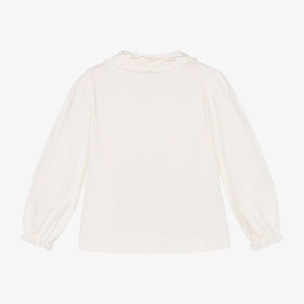 Mayoral-Girls Ivory Cotton Jersey Polo Top | Childrensalon Outlet