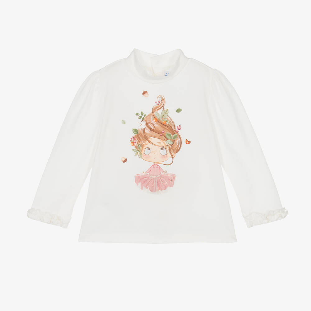 Mayoral - Girls Ivory Cotton Jersey Top | Childrensalon