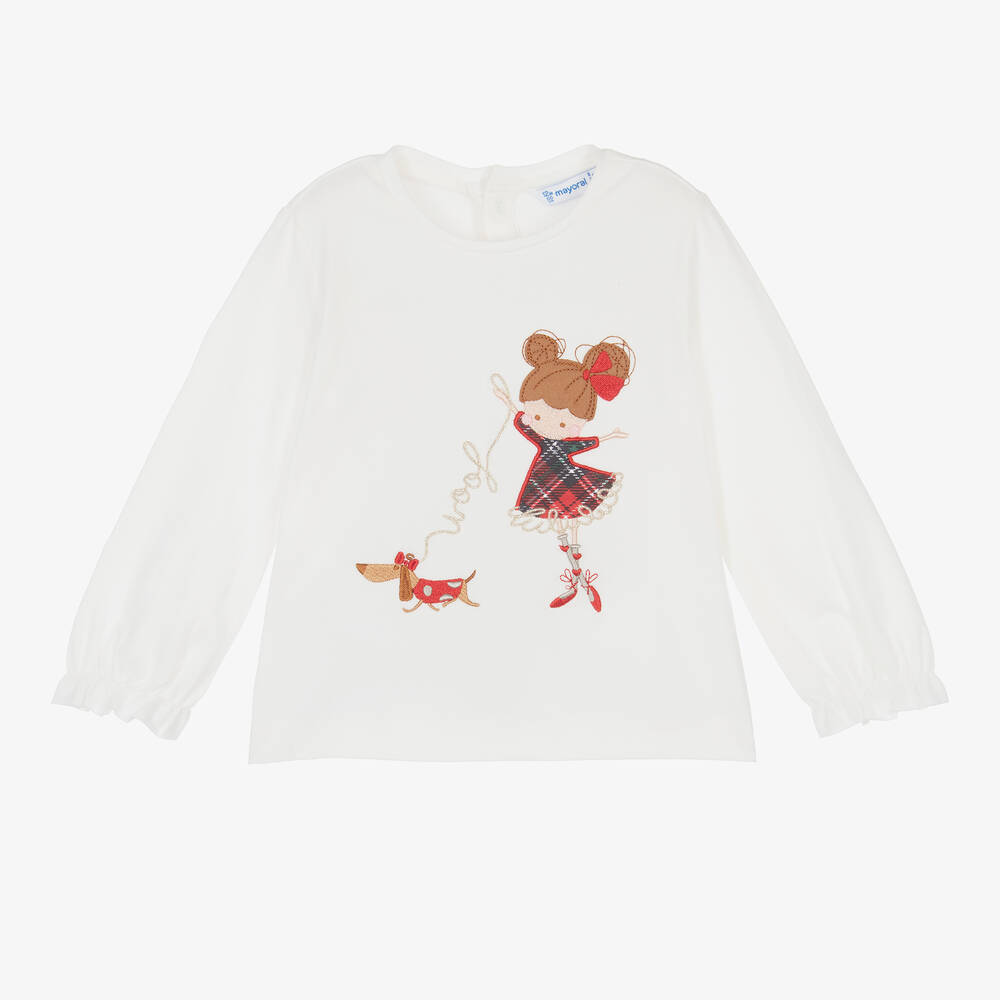 Mayoral - Girls Ivory Cotton Jersey Top | Childrensalon