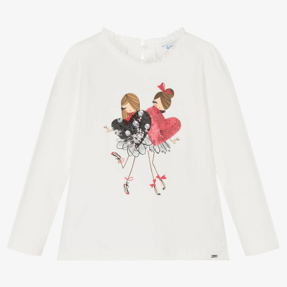 Mayoral - Girls Ivory Cotton Jersey Top | Childrensalon