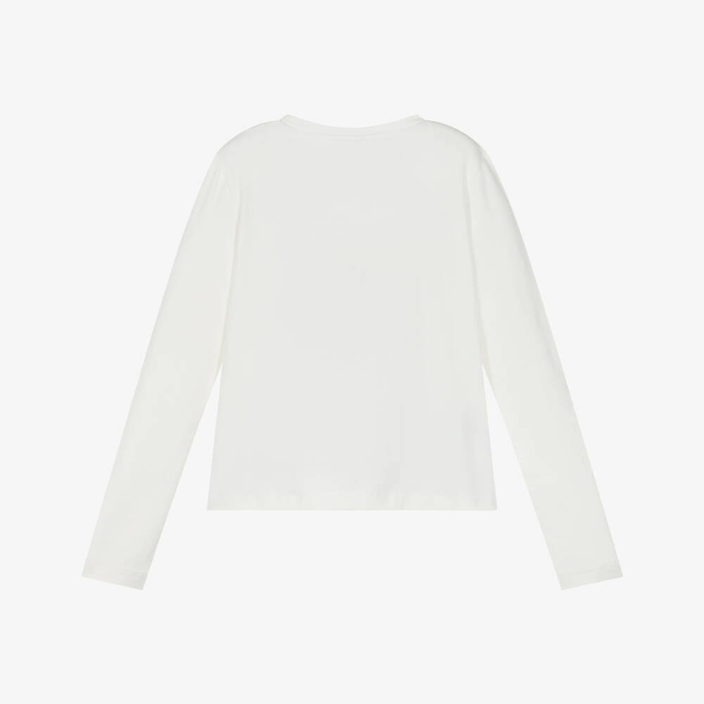 Mayoral-Girls Ivory Cotton Jersey Top with Gold Bow Print | Childrensalon Outlet