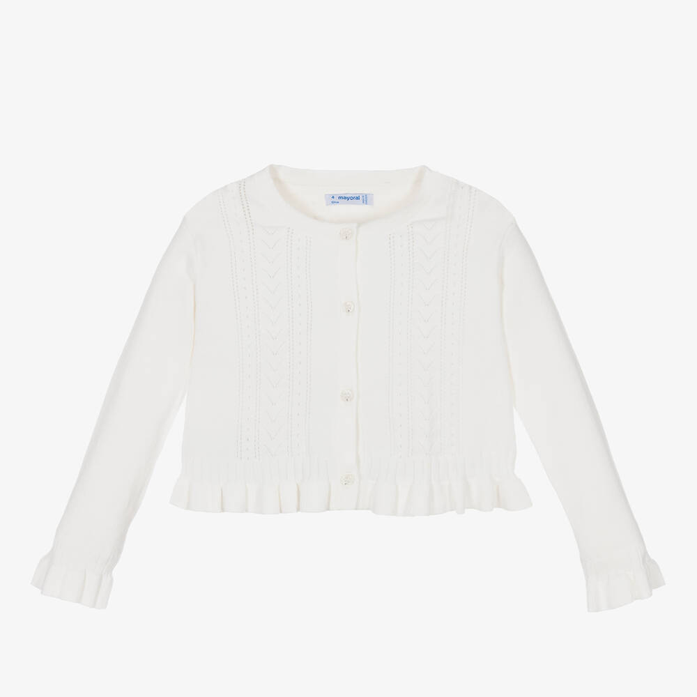 Mayoral-Girls Ivory Cotton Knit Cardigan | Childrensalon Outlet