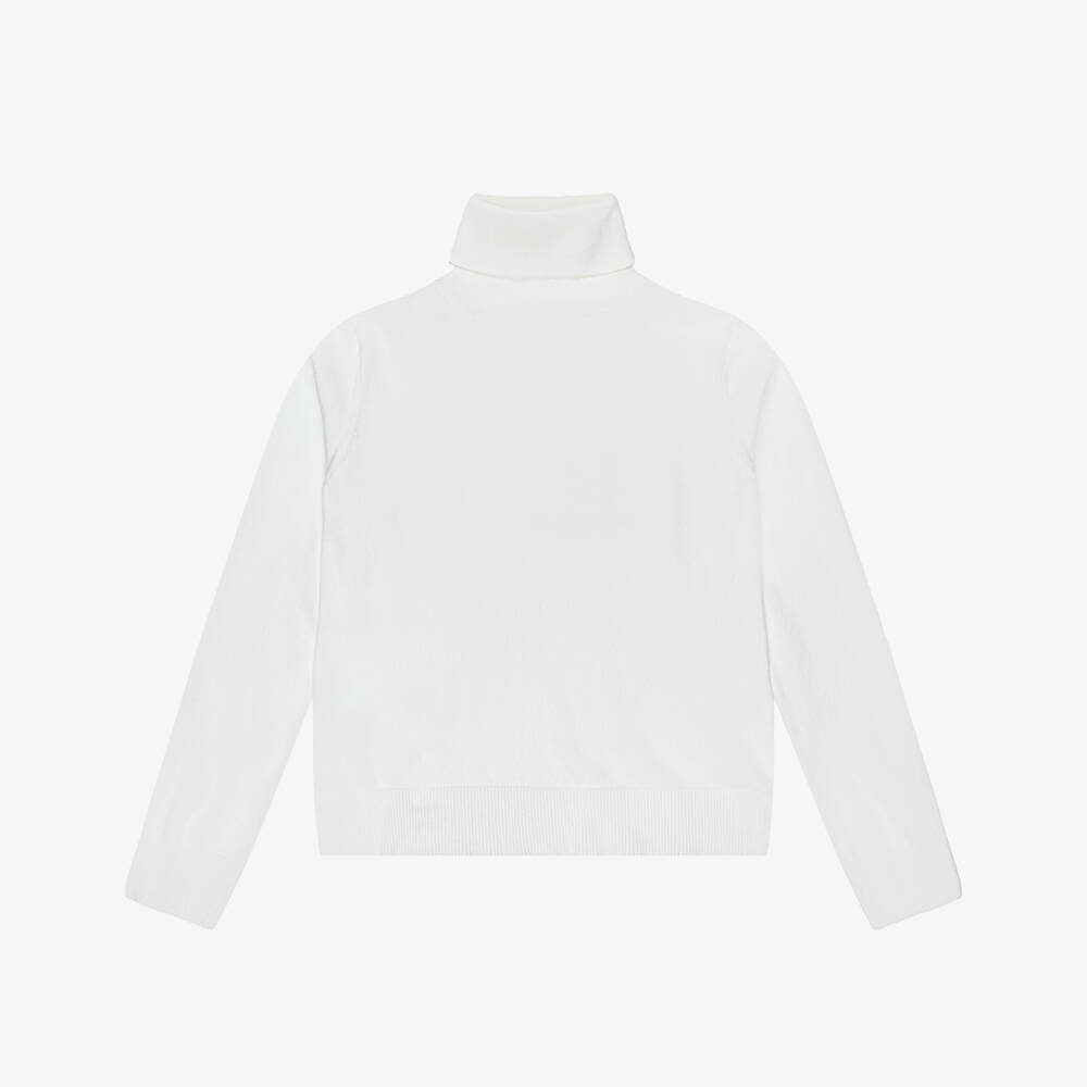 Mayoral-Girls Ivory Cotton Knit Roll Neck Top | Childrensalon Outlet