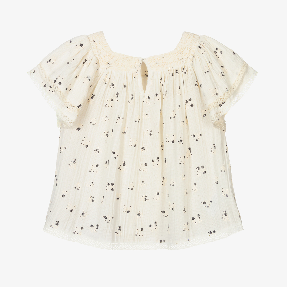 Mayoral-Кремовая хлопковая блузка с кружевом для девочек | Childrensalon Outlet