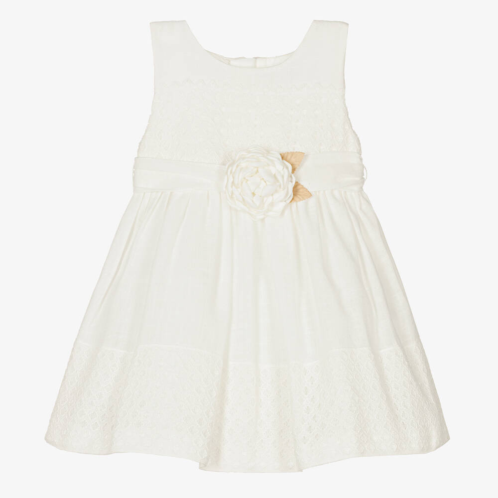 Mayoral - Girls Ivory Cotton Lace Dress | Childrensalon