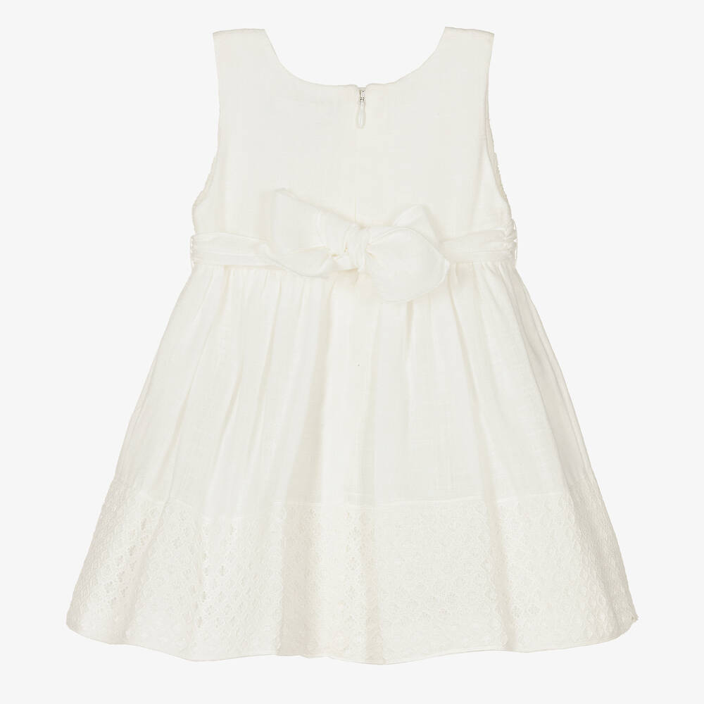 Mayoral-Кремовое хлопковое платье с кружевной отделкой | Childrensalon Outlet