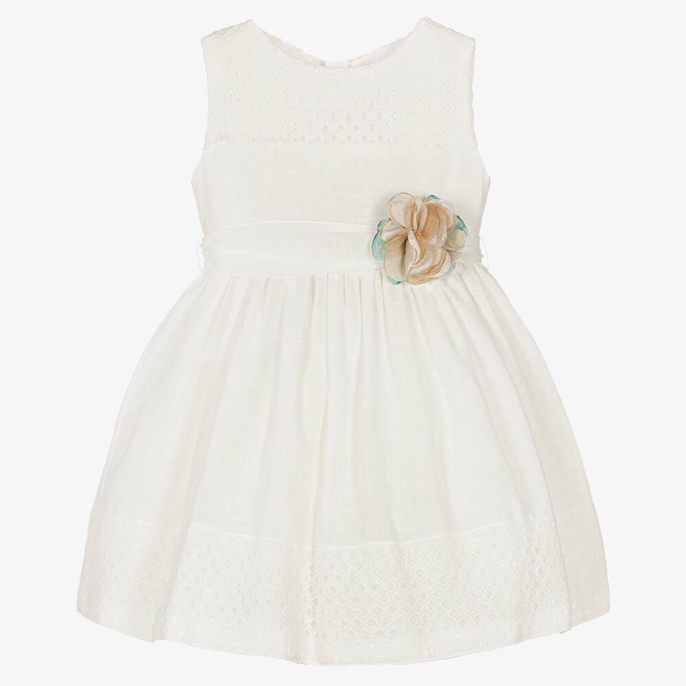 Mayoral - Girls Ivory Cotton Lace Dress | Childrensalon