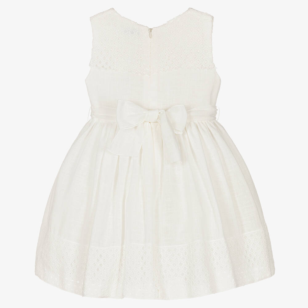 Mayoral-فستان بحزام مزيج قطن ودانتيل لون عاجي | Childrensalon Outlet