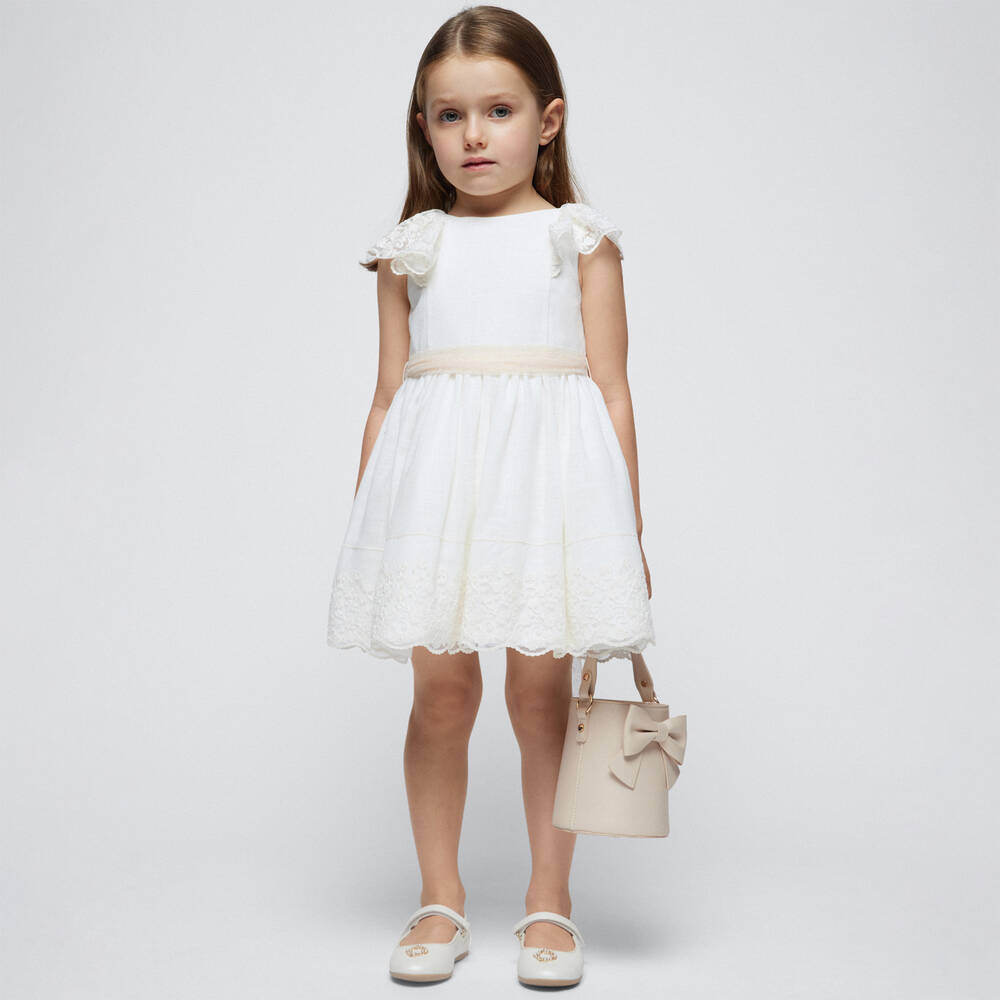 Mayoral-Girls Ivory Cotton & Lace Dress | Childrensalon Outlet