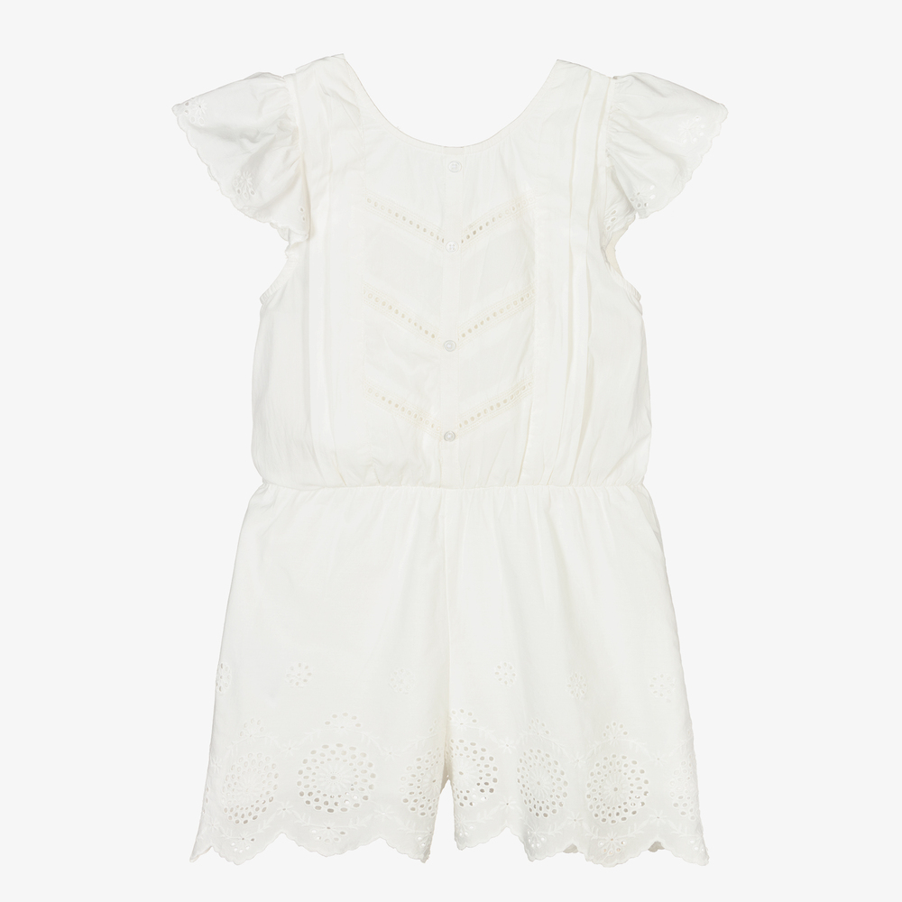 Mayoral - Girls Ivory Cotton Playsuit | Childrensalon