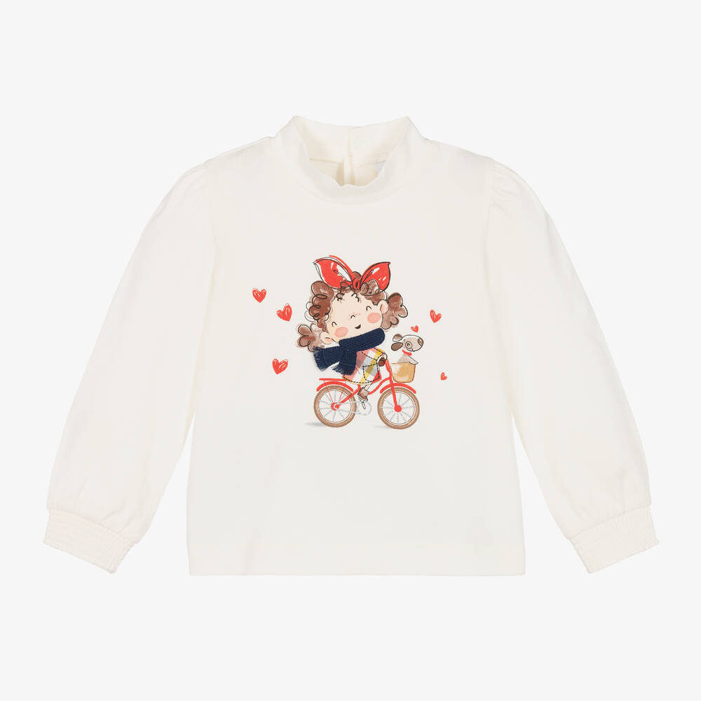 Mayoral - Girls Ivory Cotton Puppy Top | Childrensalon