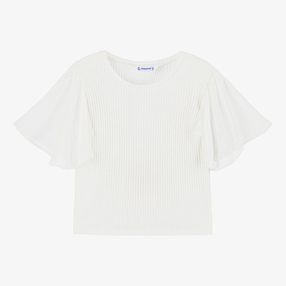 Mayoral-Girls Ivory Cotton Rib T-Shirt | Childrensalon Outlet