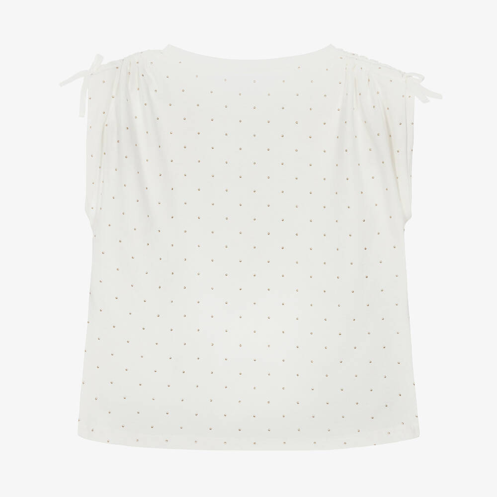 Mayoral-Girls Ivory Cotton Studded T-Shirt | Childrensalon Outlet