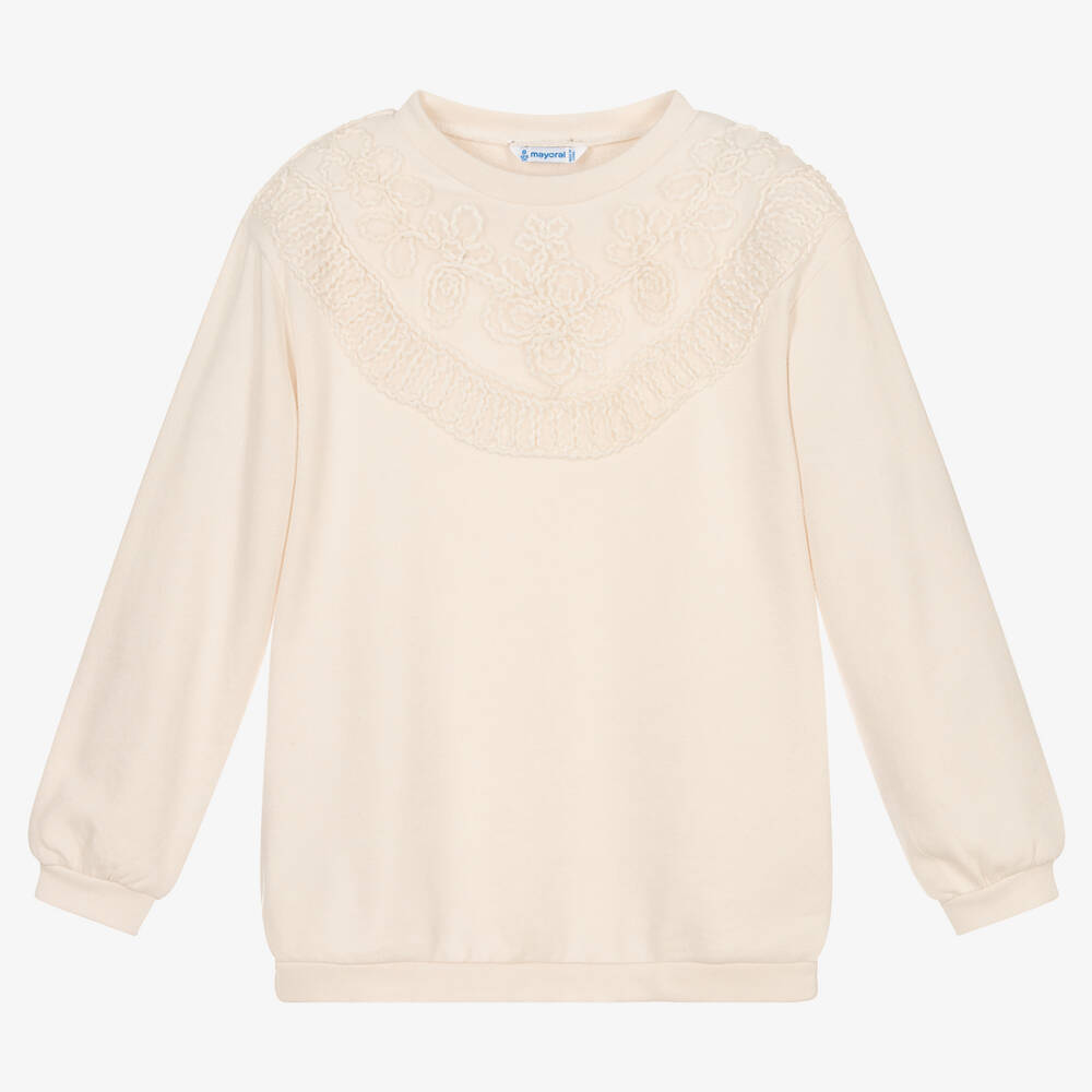 Mayoral-Girls Ivory Cotton Sweatshirt | Childrensalon Outlet