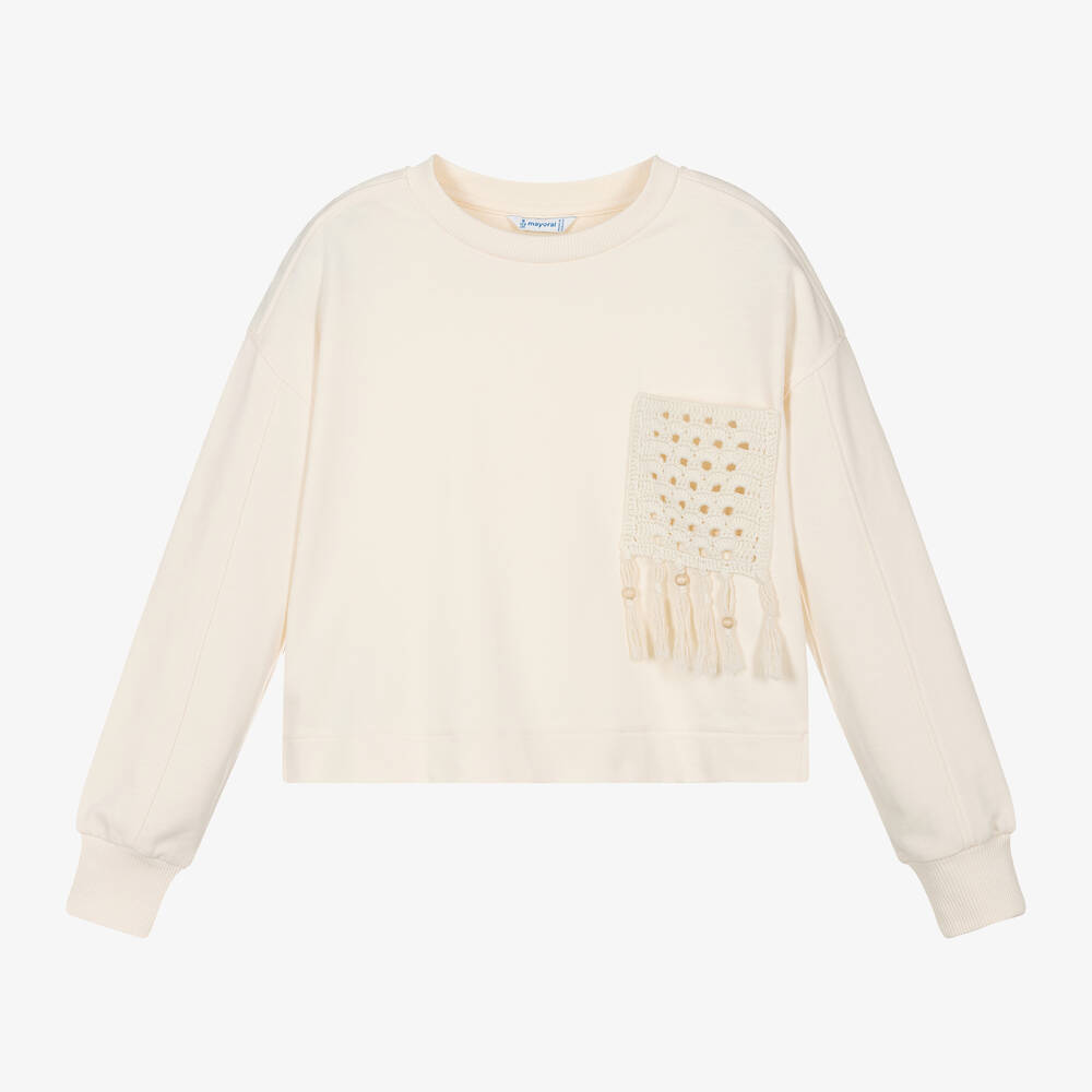 Mayoral-Girls Ivory Cotton Sweatshirt | Childrensalon Outlet