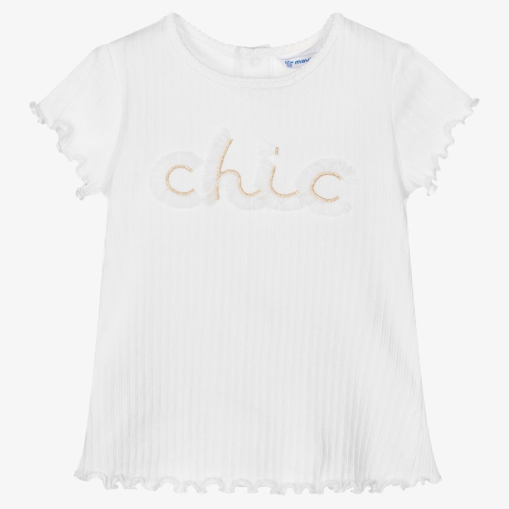 Mayoral - T-shirt ivoire en coton Fille | Childrensalon