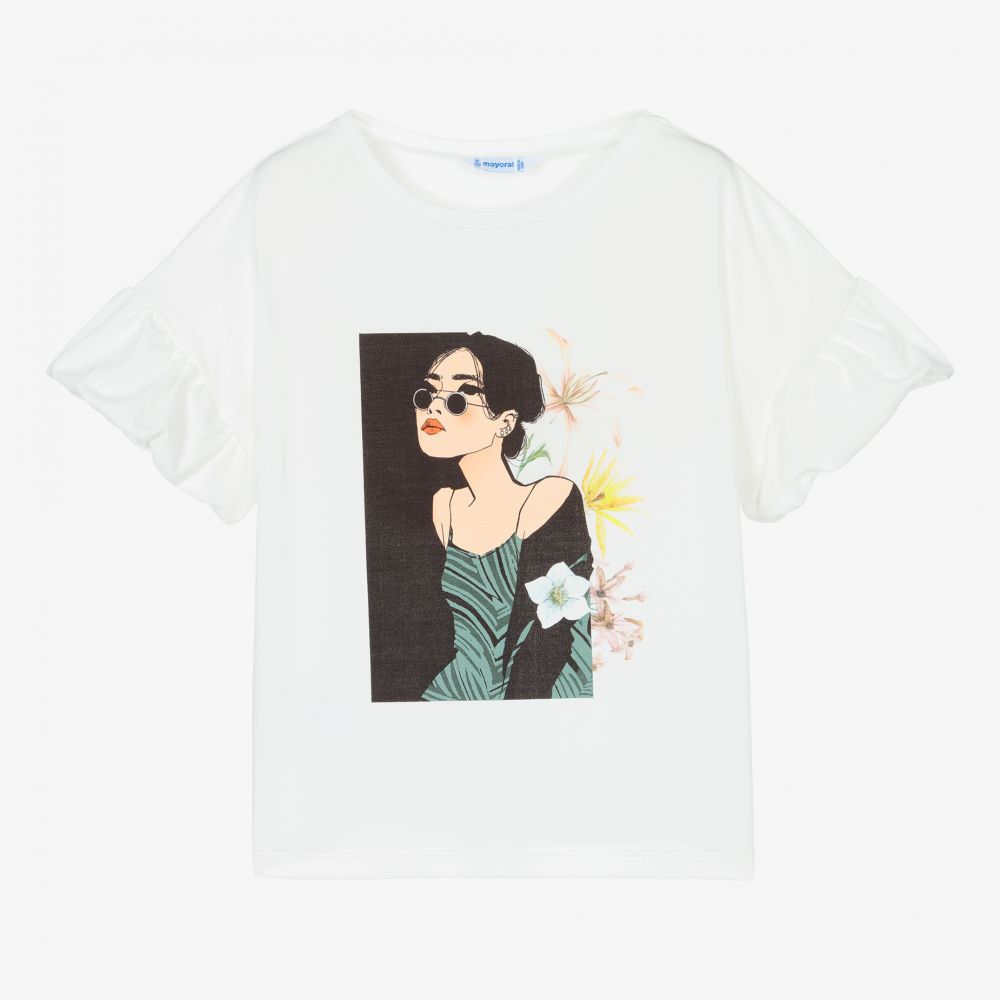 Mayoral - Girls Ivory Cotton T-Shirt | Childrensalon