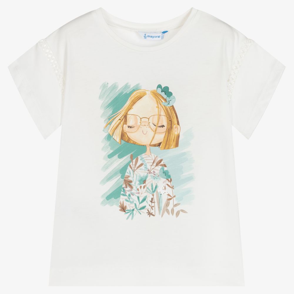 Mayoral - Girls Ivory Cotton T-Shirt | Childrensalon